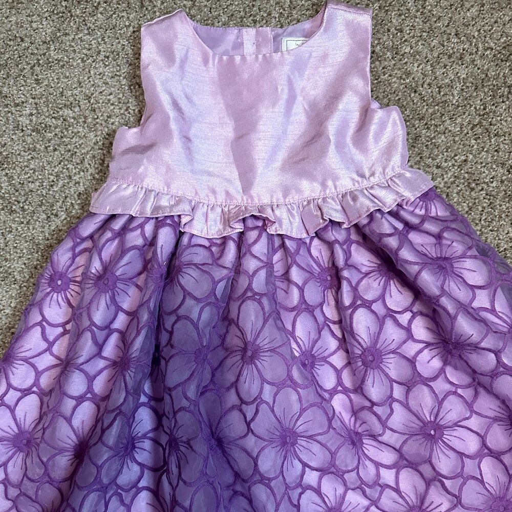 Dressed Up by Gymboree Purple Party Dress Floral Overlay 18-24 Months EUC